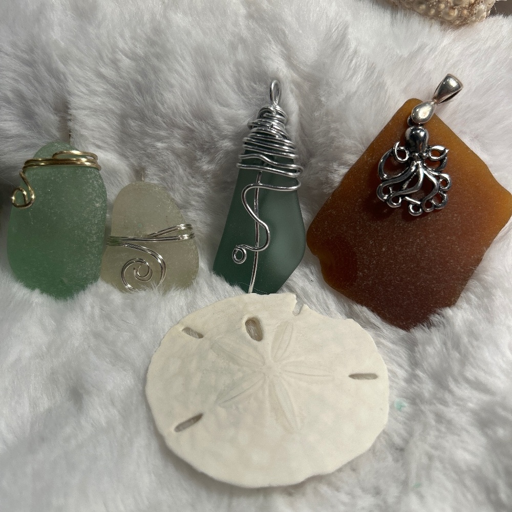 Set of 4 Authentic Sea Glass Pendants